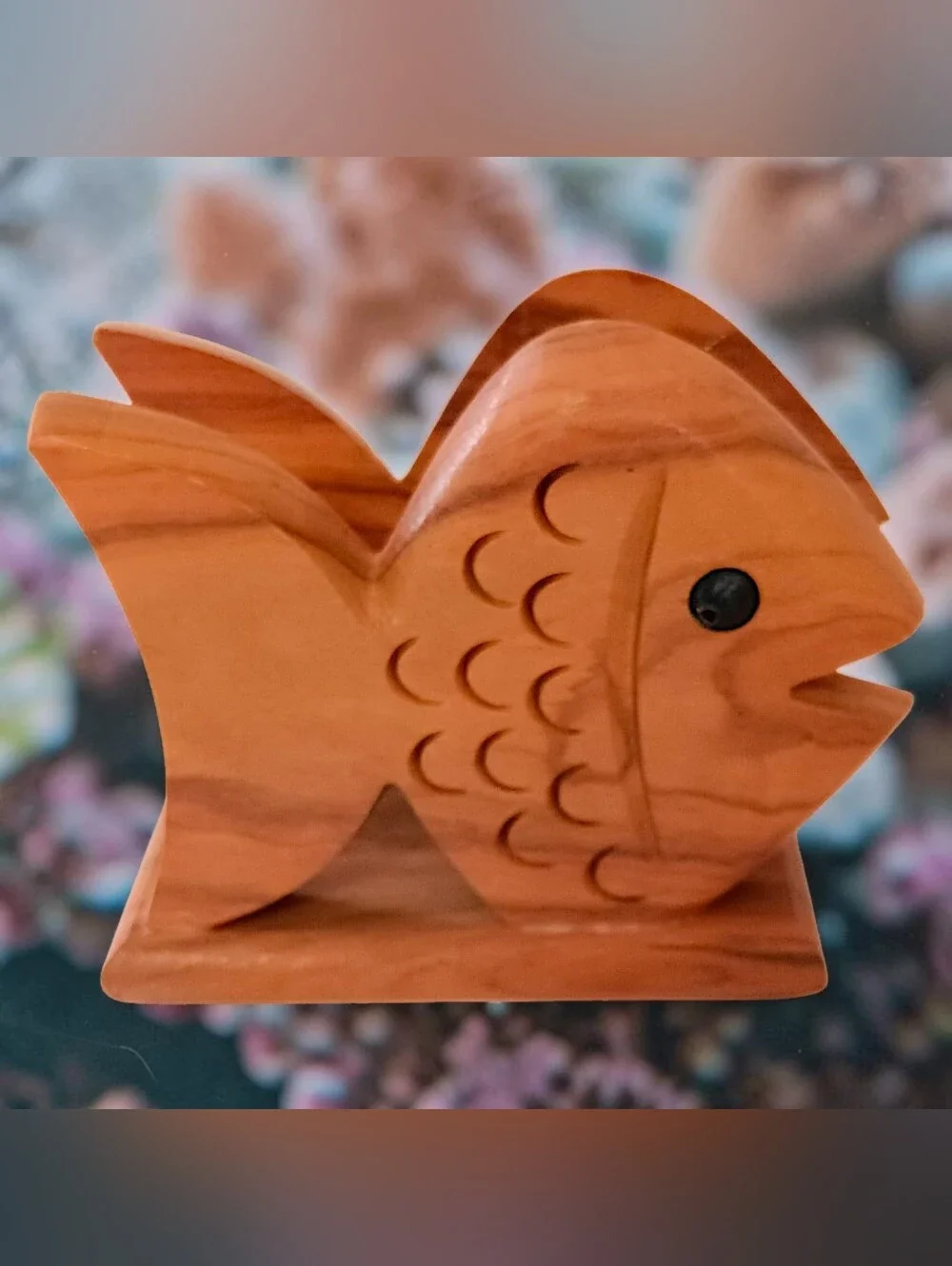 Olive Wood Fish Napkin Holder Carved Coastal Beach Kitchen Mail Desk Organizer